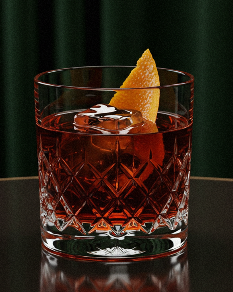 Botanical Bliss Negroni cocktail made with Mystique Gin, featuring herbal and floral notes for a refined and elegant drinking experience