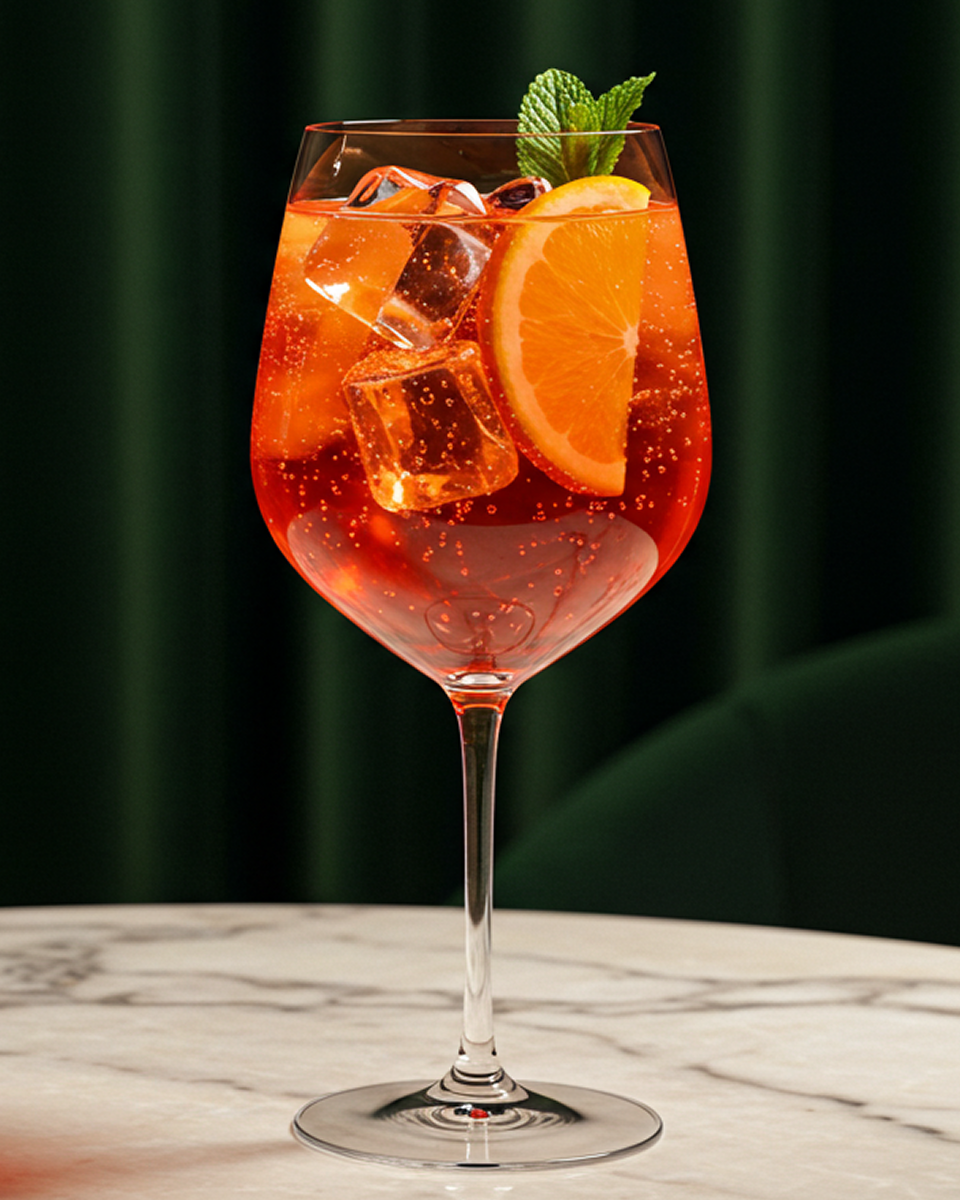 Tropical Sunset Spritz cocktail made with Mystique Gin, featuring exotic flavors and a vibrant, refreshing presentation