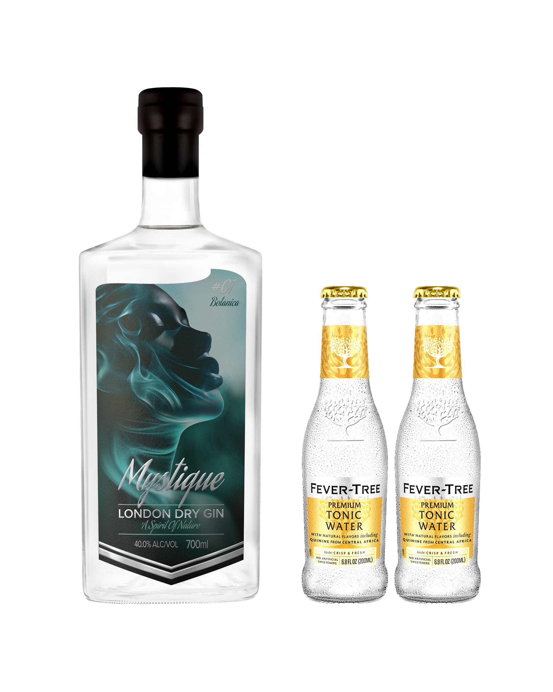 Premium mixer set featuring 700ml Mystique Gin and 2 bottles of Fever-Tree Indian Tonic Water, perfect for cocktails, buy gin online singapore