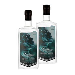 Two bottles of Mystique Gin, showcasing the premium London Dry Gin and elegant design, buy gin online singapore