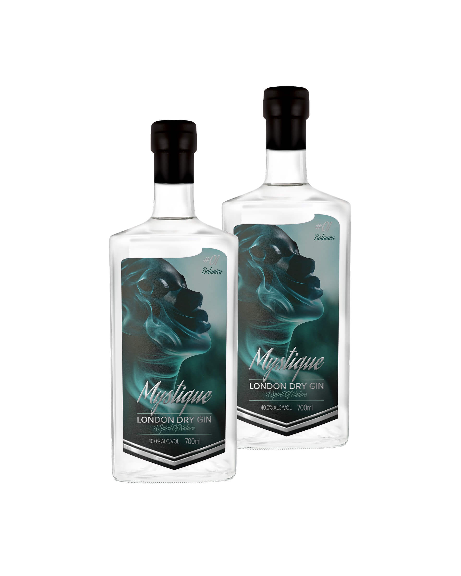 Two bottles of Mystique Gin, showcasing the premium London Dry Gin and elegant design, buy gin online singapore